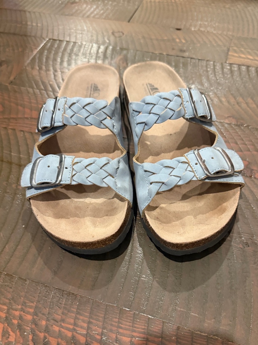 Braided Buckle Slide Sandals in Light Blue Women’s size 10 by White Mountain